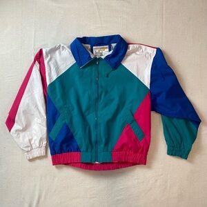 Teal and Pink Color Block Windbreaker